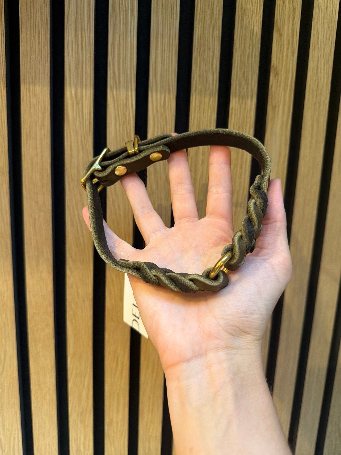 Fettlederhalsband geflochten | Olivgrün | HU 35-40cm | 1,5cm breit