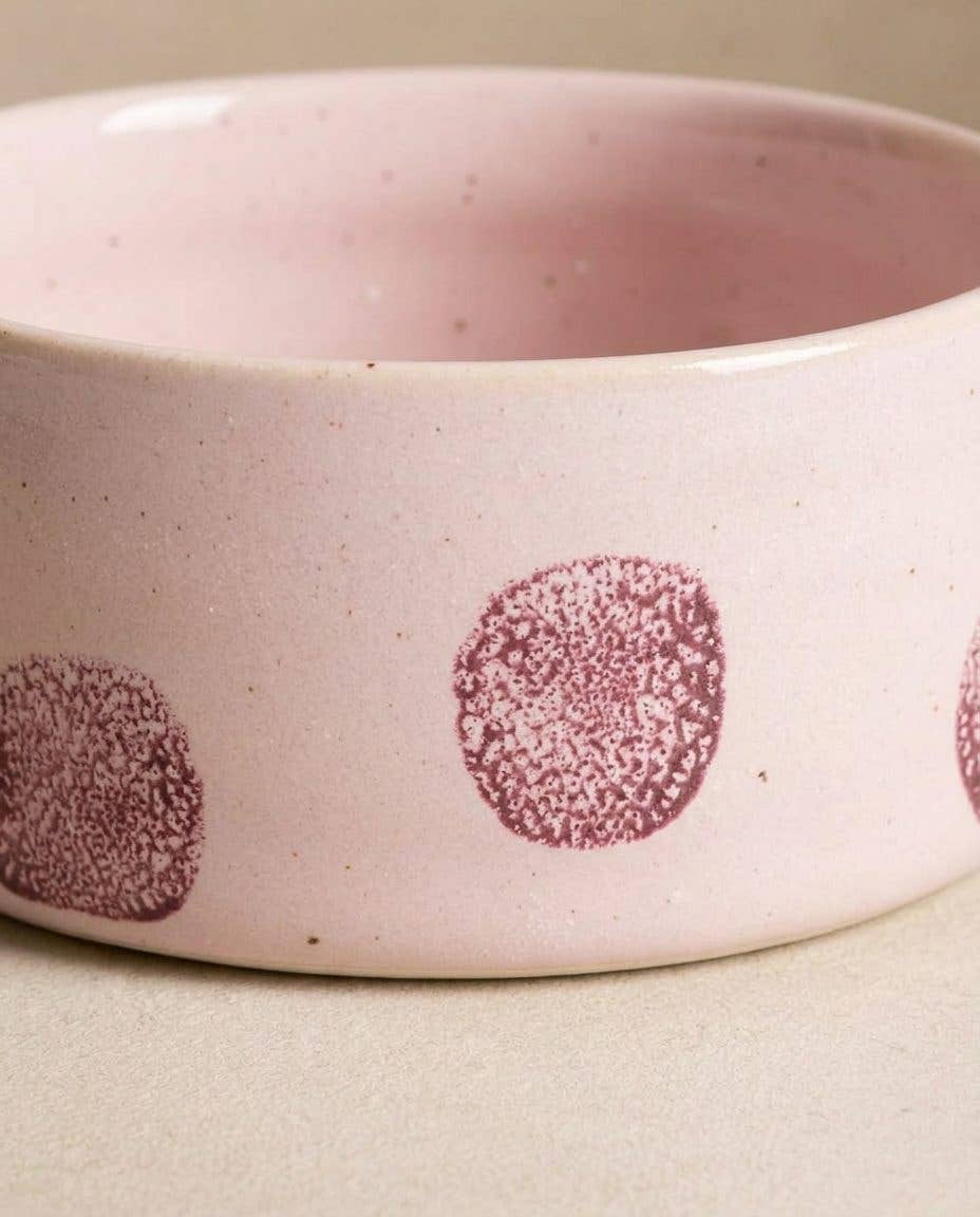 HUNDENAPF POP DOTS STEINGUT | 16,5 CM ROSA | 2-TEILIGES SET