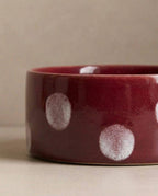 HUNDENAPF POP DOTS STEINGUT | 16,5 CM BURGUNDY | 2-TEILIGES SET
