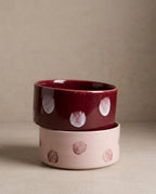 HUNDENAPF POP DOTS STEINGUT | 14 CM BURGUNDY | 2-TEILIGES SET