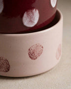 HUNDENAPF POP DOTS STEINGUT | 14 CM BURGUNDY | 2-TEILIGES SET