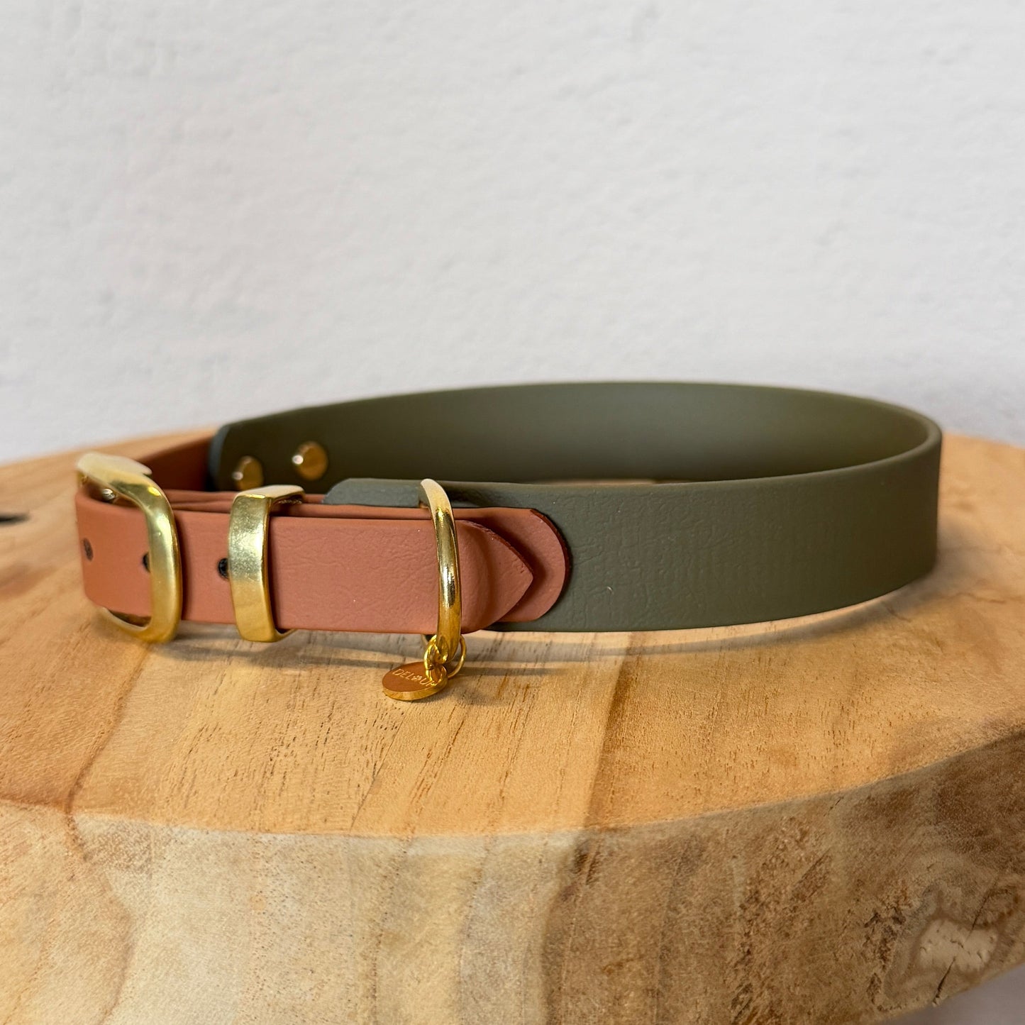 Halsband 'Duopaw' Olivgrün & Cognac | HU 40-46cm