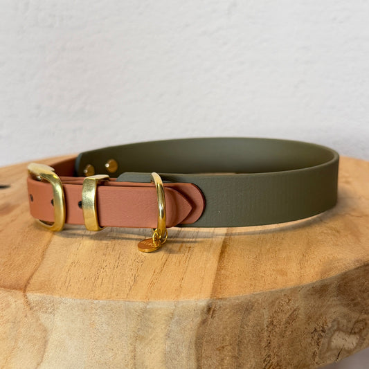 Halsband 'Duopaw' Olivgrün & Cognac | HU 40-46cm
