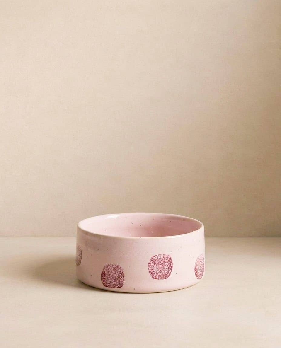HUNDENAPF POP DOTS STEINGUT | 16,5 CM ROSA | 2-TEILIGES SET