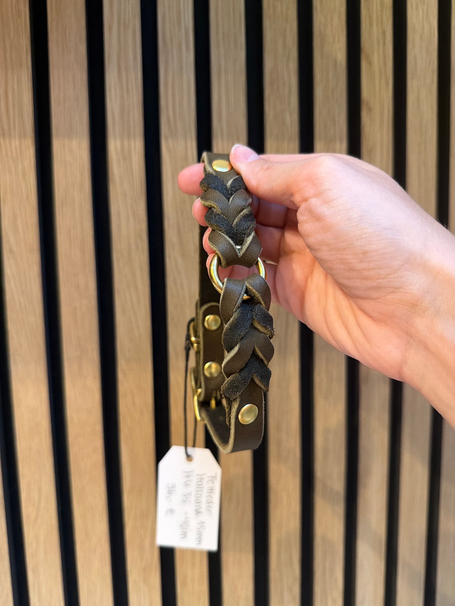 Fettlederhalsband geflochten | Olivgrün | HU 35-40cm | 1,5cm breit