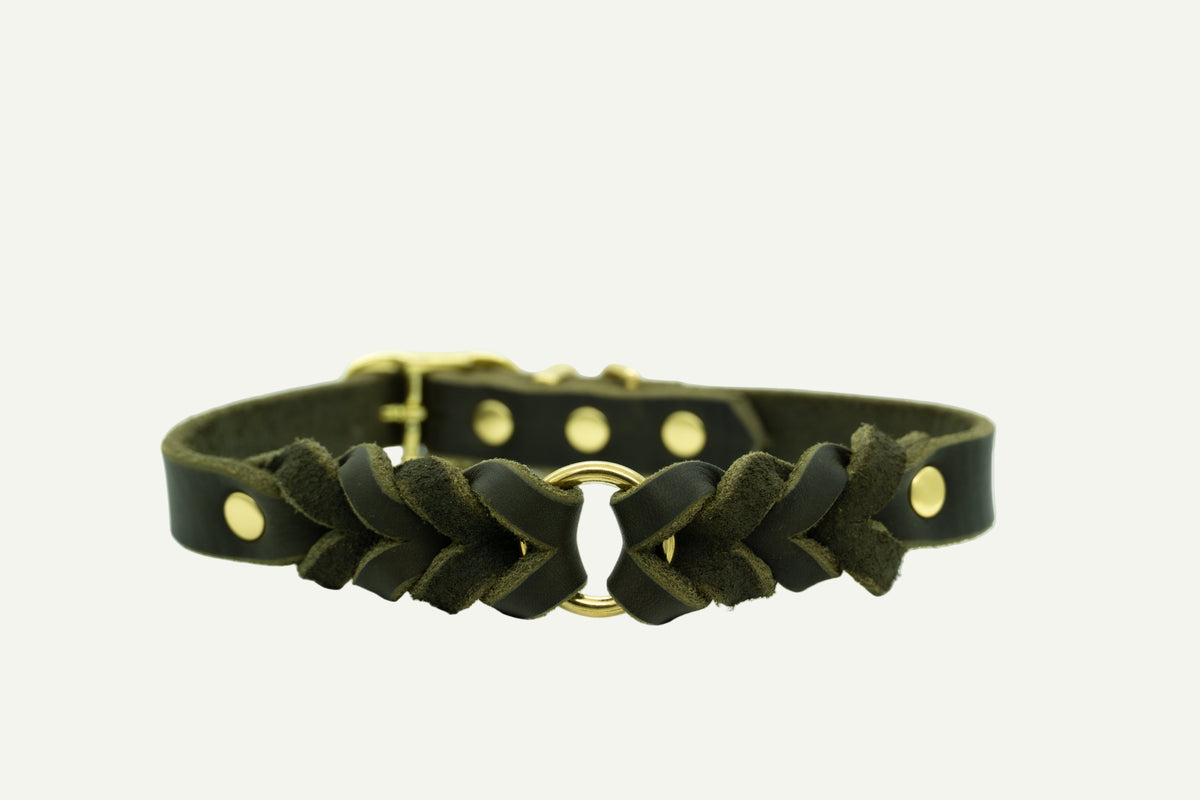GEFLOCHTENES FETTLEDERHALSBAND – MIT RING FÜR HUNDEMARKE