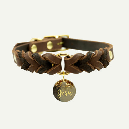 GEFLOCHTENES FETTLEDERHALSBAND – MIT RING FÜR HUNDEMARKE