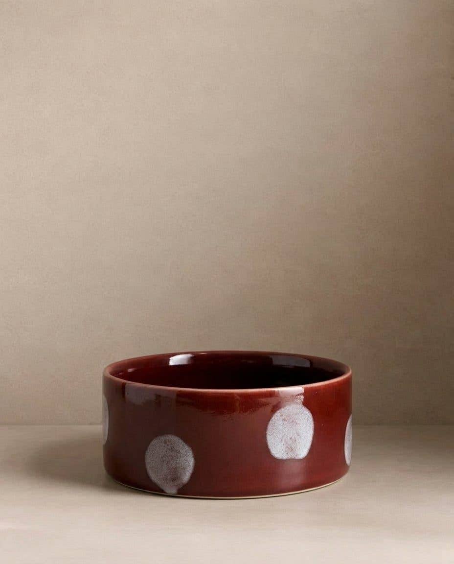 HUNDENAPF POP DOTS STEINGUT | 14 CM BURGUNDY | 2-TEILIGES SET